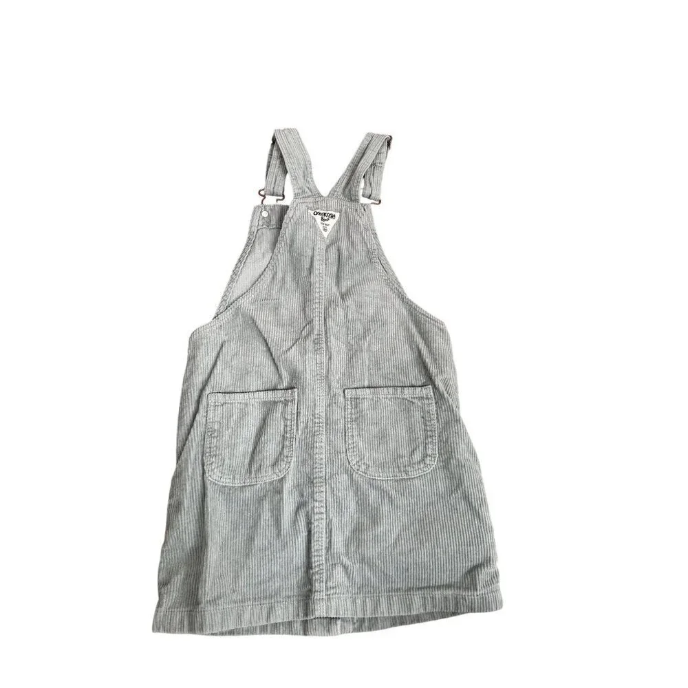 OshKosh Bgosh Girls Size 8 Light Gray Corduroy Overall Dress With Button Front &